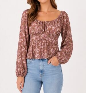 Altar’d State Floral Peplum Blouse Tie Back Balloon Sleeve Top Cottagecore Boho